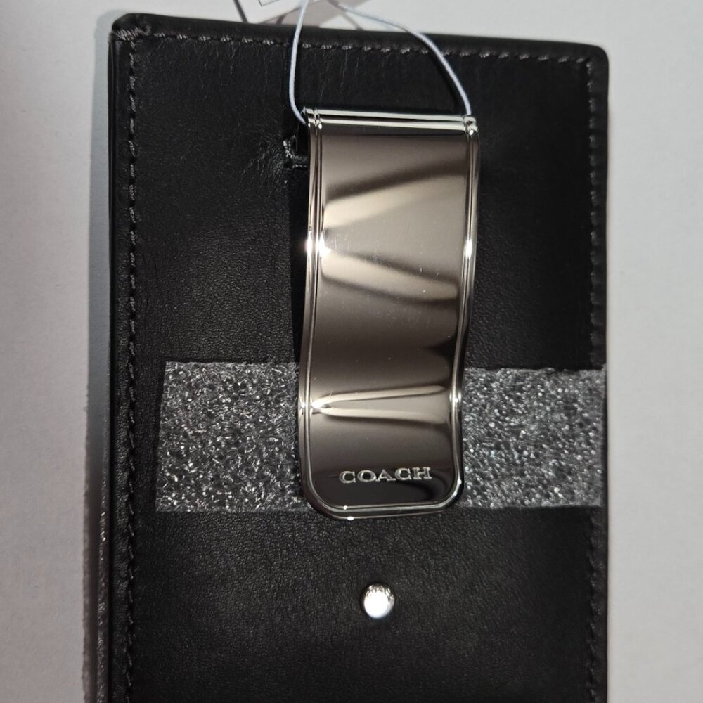Coach Black Money Clip Card Case Silver Clip NWT